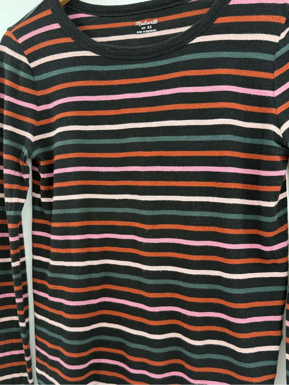Madewell Whisper Cotton Rib Crewneck Stripe Long Sleeve Tee | True Black | XS - Picture 8 of 8